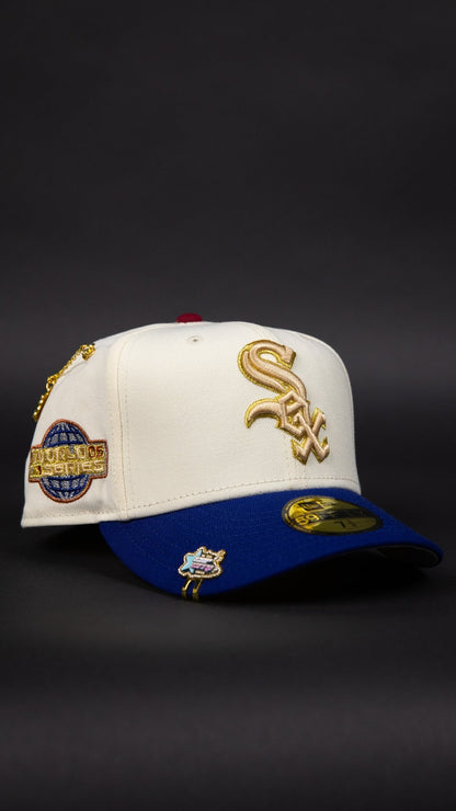 NEW ERA EXCLUSIVE 59FIFTY CHROME/ BLUE CHICAGO WHITE SOX W/ 2005 WORLD SERIES SIDE PATCH
