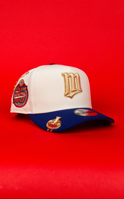 NEW ERA 9FIFTY A-FRAME CHROME/ BLUE MINNESOTA TWINS SNAPBACK W/ 25TH ANNIVERSARY SIDE PATCH