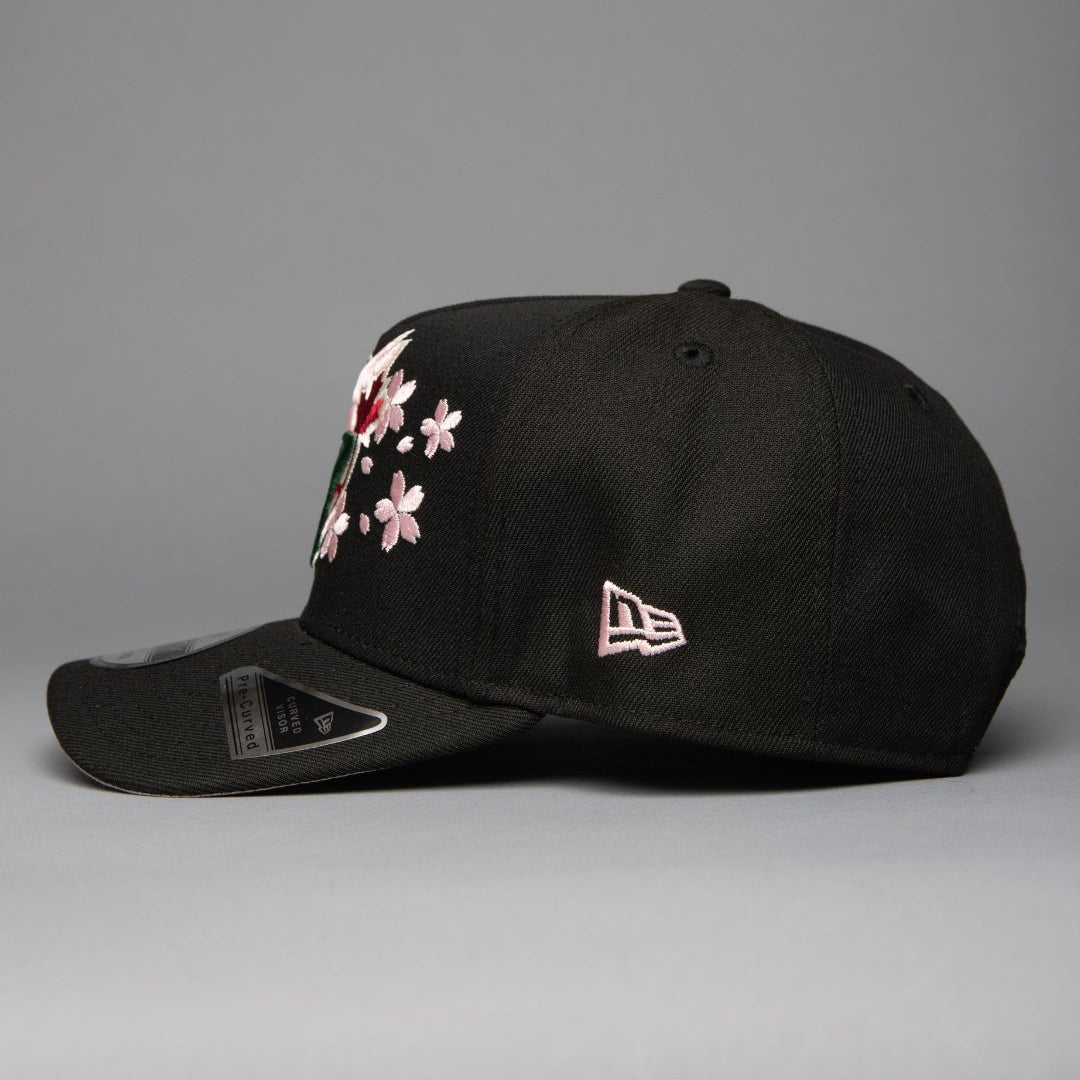 NEW ERA 9FIFTY A-FRAME BLACK TORONTO BLUE JAYS SNAPBACK W/ FLORAL EMBROIDERY + WORLD SERIES SIDE PATCH