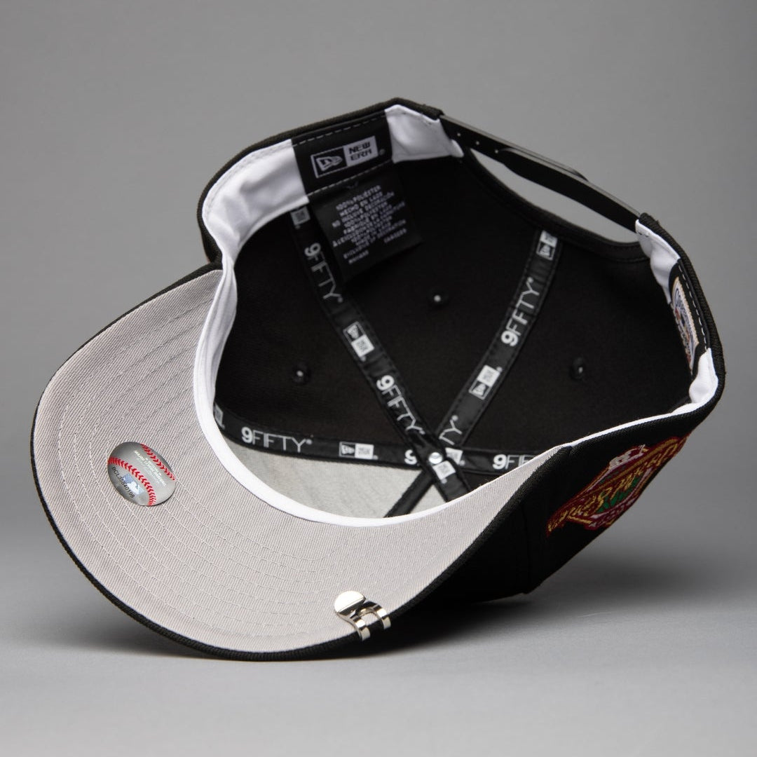 NEW ERA 9FIFTY A-FRAME BLACK TORONTO BLUE JAYS SNAPBACK W/ FLORAL EMBROIDERY + WORLD SERIES SIDE PATCH