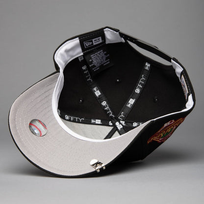 NEW ERA 9FIFTY A-FRAME BLACK TORONTO BLUE JAYS SNAPBACK W/ FLORAL EMBROIDERY + WORLD SERIES SIDE PATCH