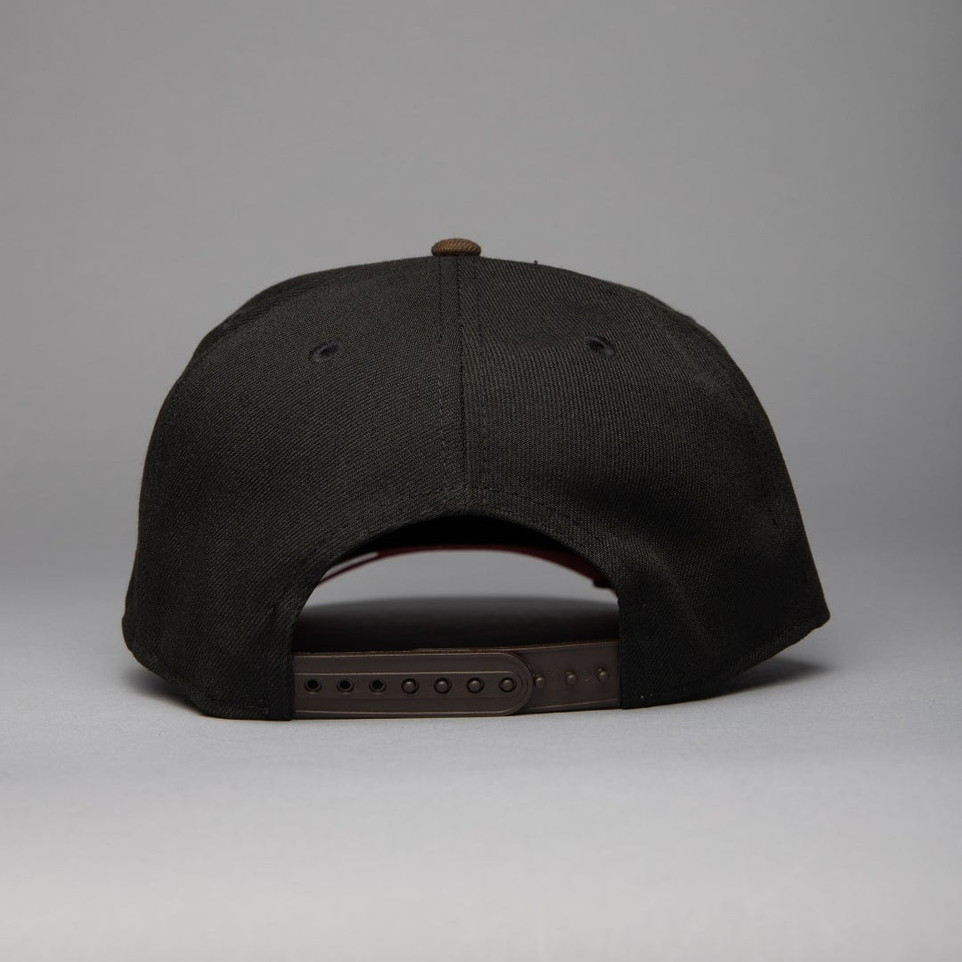 NEW ERA 9FIFTY A-FRAME BLACK/BROWN LAS VEGAS RAIDERS SNAPBACK W/ SUPER BOWL CHAMPIONS SIDE PATCH