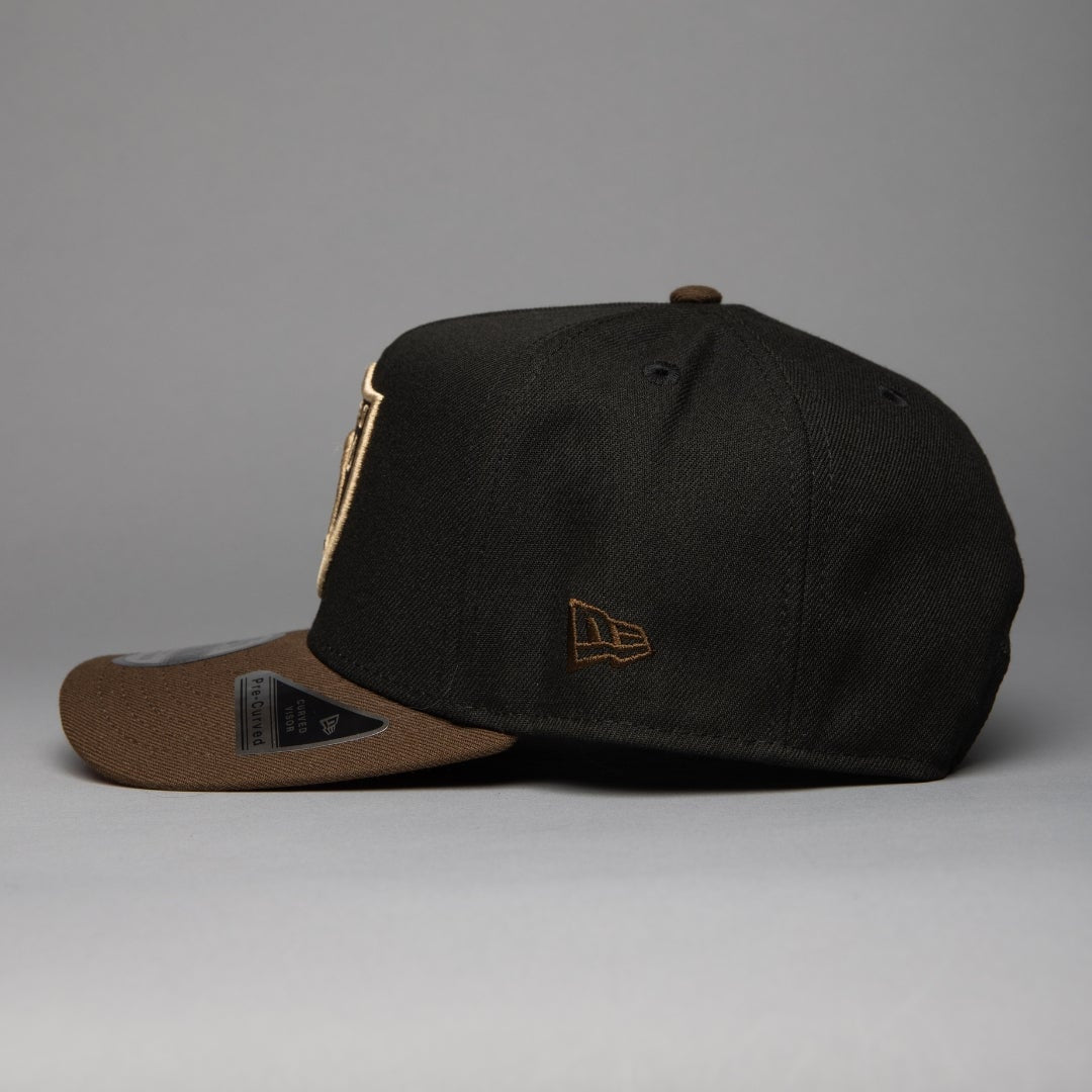 NEW ERA 9FIFTY A-FRAME BLACK/BROWN LAS VEGAS RAIDERS SNAPBACK W/ SUPER BOWL CHAMPIONS SIDE PATCH