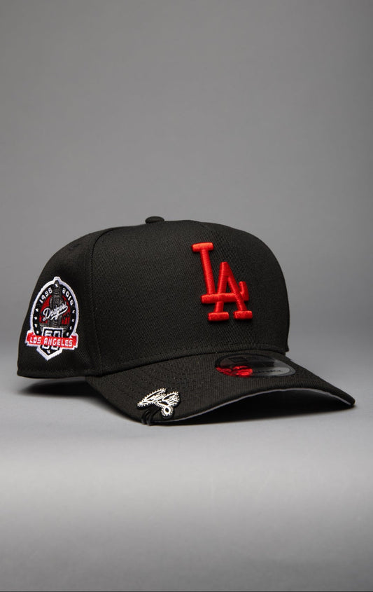NEW ERA 9FIFTY A-FRAME BLACK LOS ANGELES DODGERS SNAPBACK W/ 60TH ANNIVERSARY SIDE PATCH