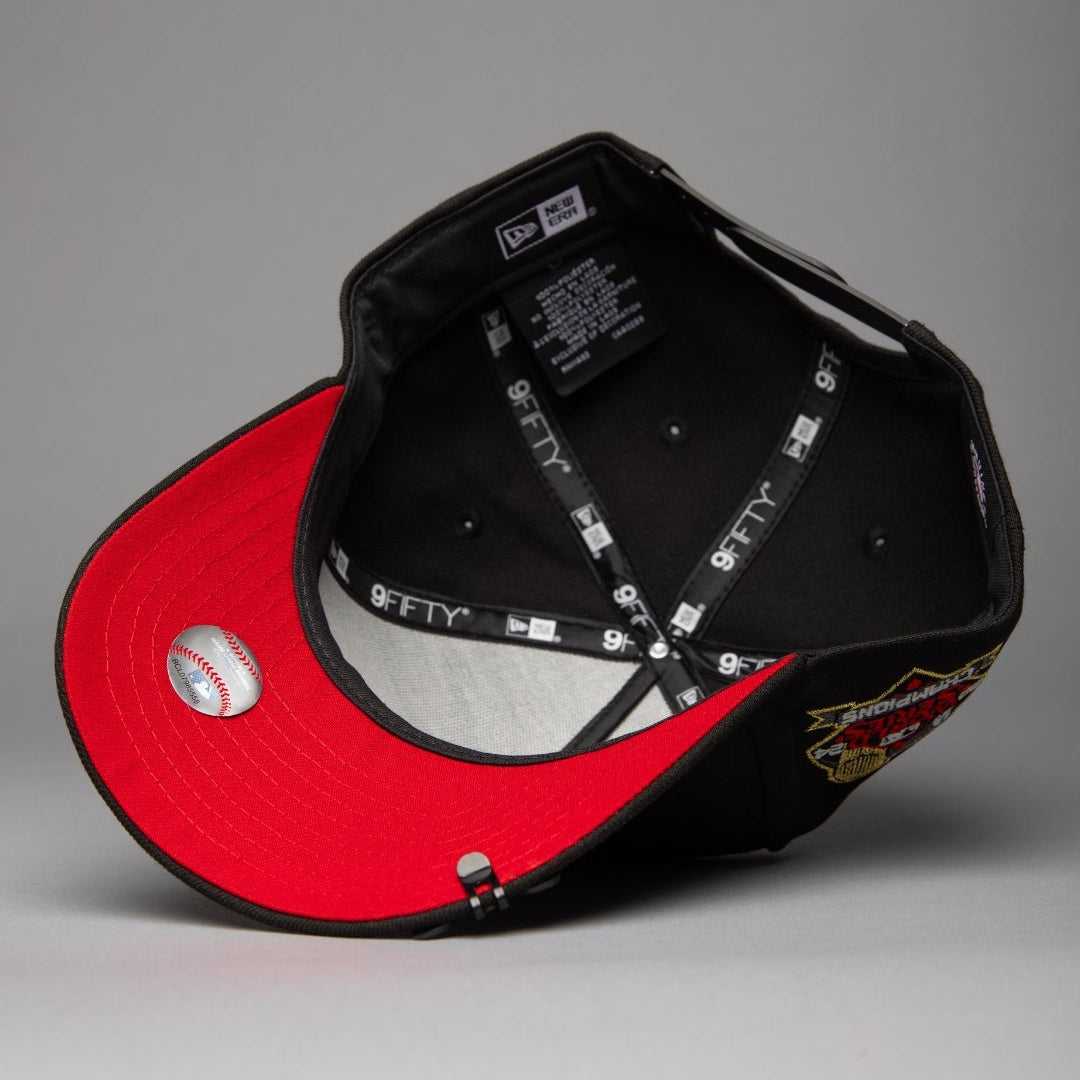 NEW ERA 9FIFTY A-FRAME BLACKED OUT LOS ANGELES DODGERS SNAPBACK W/ WORLD SERIES CHAMPIONS SIDE PATCH