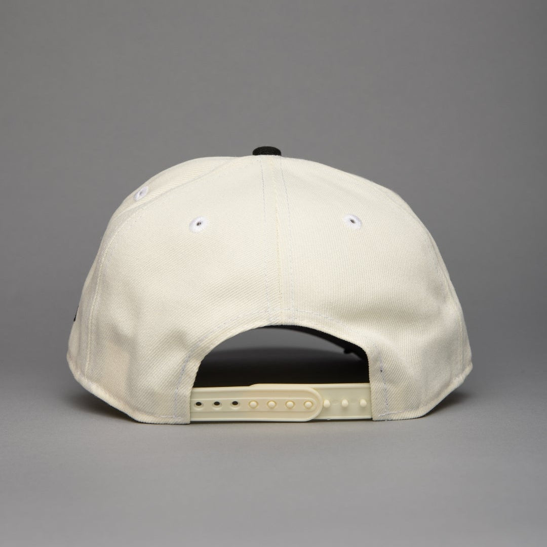 NEW ERA 9FIFTY A-FRAME CHROME/BLACK LOS ANGELES RAMS SCRIPT SNAPBACK W/ PRO BOWL SIDE PATCH