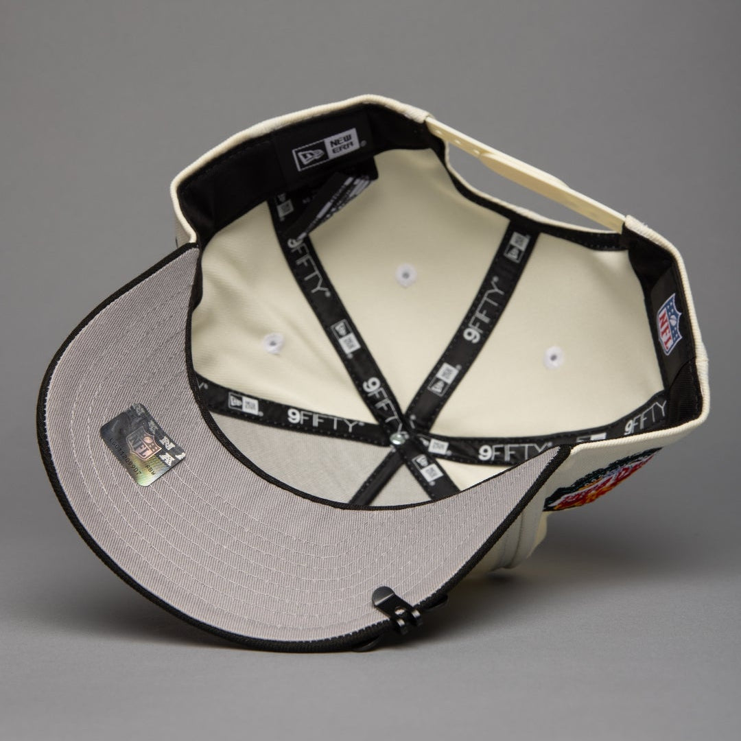 NEW ERA 9FIFTY A-FRAME CHROME/BLACK LOS ANGELES RAMS SCRIPT SNAPBACK W/ PRO BOWL SIDE PATCH