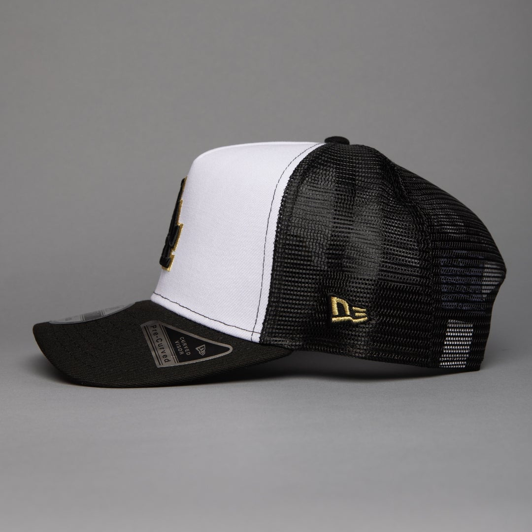 NEW ERA 9FIFTY A-FRAME PEARL WHITE LOS ANGELES DODGERS MESHBACK W/ WORLD SERIES CHAMPIONS SIDE PATCH