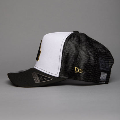 NEW ERA 9FIFTY A-FRAME PEARL WHITE LOS ANGELES DODGERS MESHBACK W/ WORLD SERIES CHAMPIONS SIDE PATCH