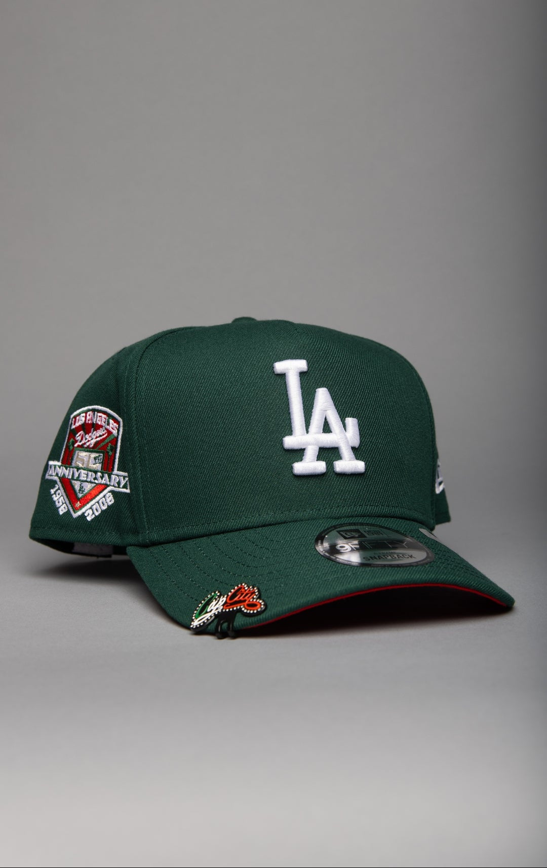 NEW ERA 9FIFTY A-FRAME FOREST GREEN LOS ANGELES DODGERS W/ 50TH ANNIVERSARY SIDE PATCH