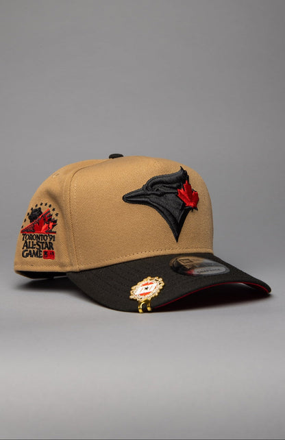 NEW ERA 9FIFTY A-FRAME KHAKI/BLACK TORONTO BLUE JAYS SNAPBACK W/ 1991 ALL STAR GAME SIDE PATCH
