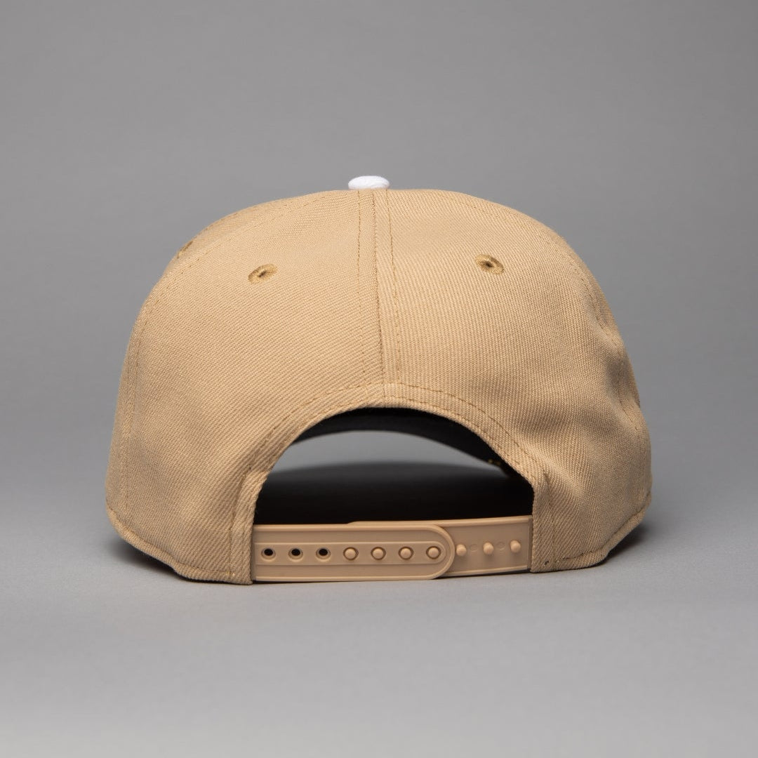 NEW ERA 9FIFTY A-FRAME LIGHT KHAKI LAS VEGAS RAIDERS SNAPBACK W/ 60TH ANNIVERSARY SIDE PATCH