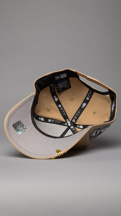 NEW ERA 9FIFTY A-FRAME LIGHT KHAKI LAS VEGAS RAIDERS SNAPBACK W/ 60TH ANNIVERSARY SIDE PATCH
