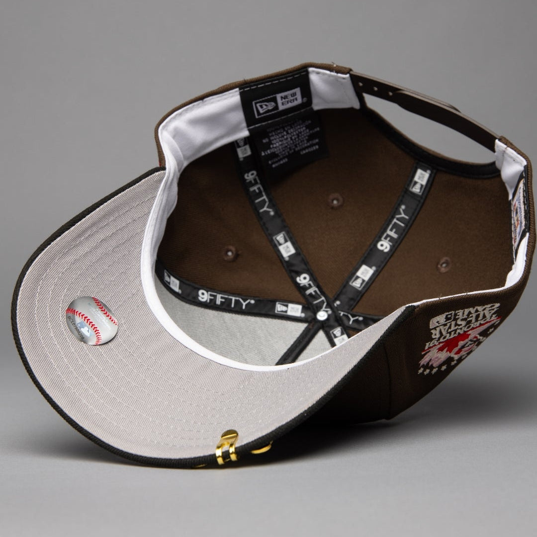 NEW ERA 9FIFTY A-FRAME BROWN/BLACK TORONTO BLUE JAYS SNAPBACK W/ 1990 ALL STAR GAME SIDE PATCH