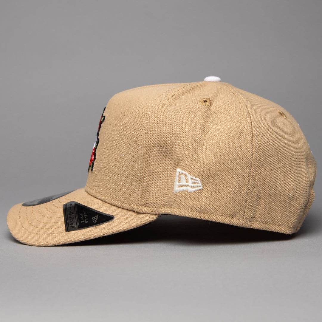 NEW ERA 9FIFTY A-FRAME LIGHT KHAKI LOS ANGELES DODGERS W/ ROSES + 1ST CHAMPIONSHIP SIDE PATCH
