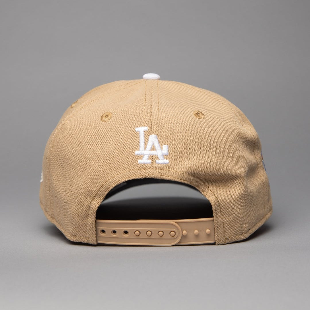 NEW ERA 9FIFTY A-FRAME LIGHT KHAKI LOS ANGELES DODGERS W/ ROSES + 1ST CHAMPIONSHIP SIDE PATCH
