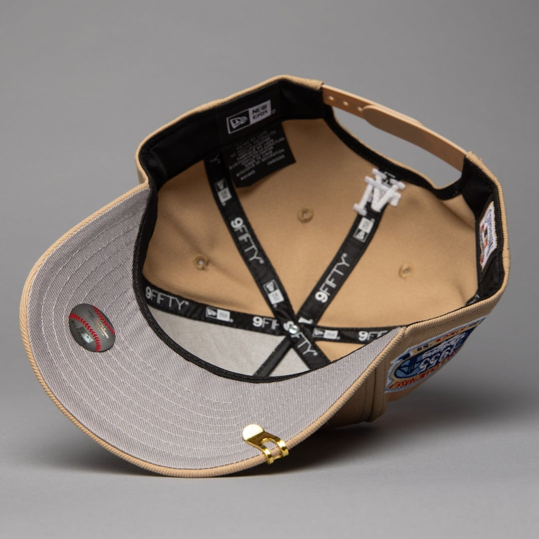 NEW ERA 9FIFTY A-FRAME LIGHT KHAKI LOS ANGELES DODGERS W/ ROSES + 1ST CHAMPIONSHIP SIDE PATCH