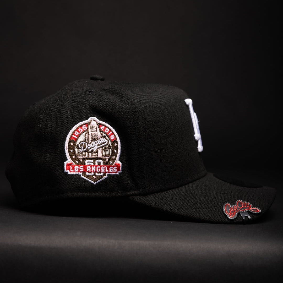 NEW ERA 9FIFTY A-FRAME BLACK LOS ANGELES DODGERS SNAPBACK W/ 60TH ANNIVERSARY SIDE PATCH