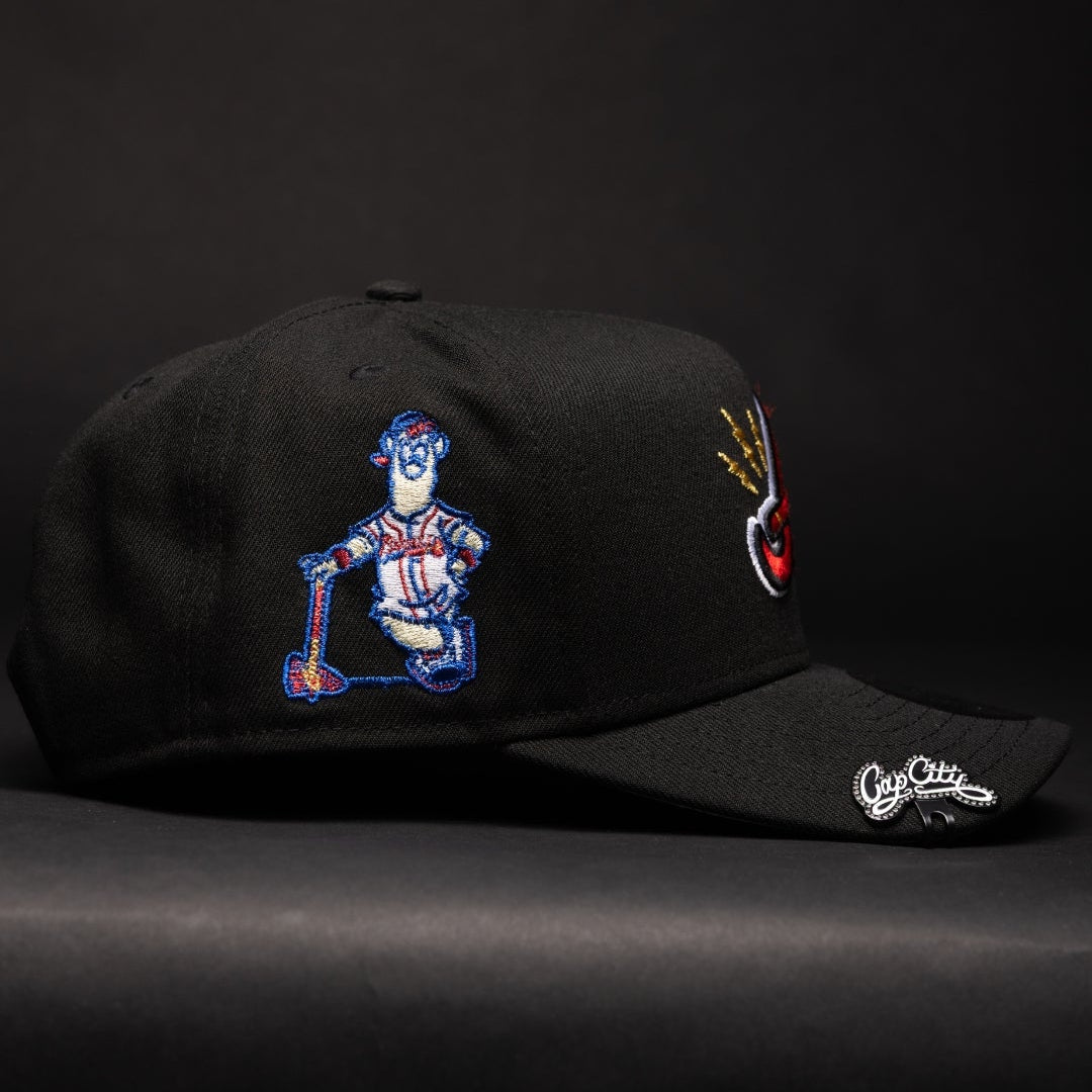 NEW ERA 9FIFTY A-FRAME BLACK ATLANTA BRAVES SNAPBACK W/ MASCOT SIDE PATCH