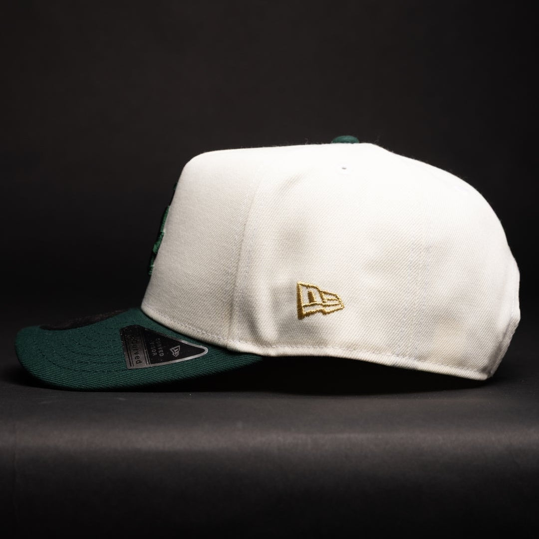 NEW ERA 9FIFTY A-FRAME CHROME/FOREST GREEN LOS ANGELES DODGERS SNAPBACK W/ WORLD SERIES CHAMPIONS SIDE PATCH