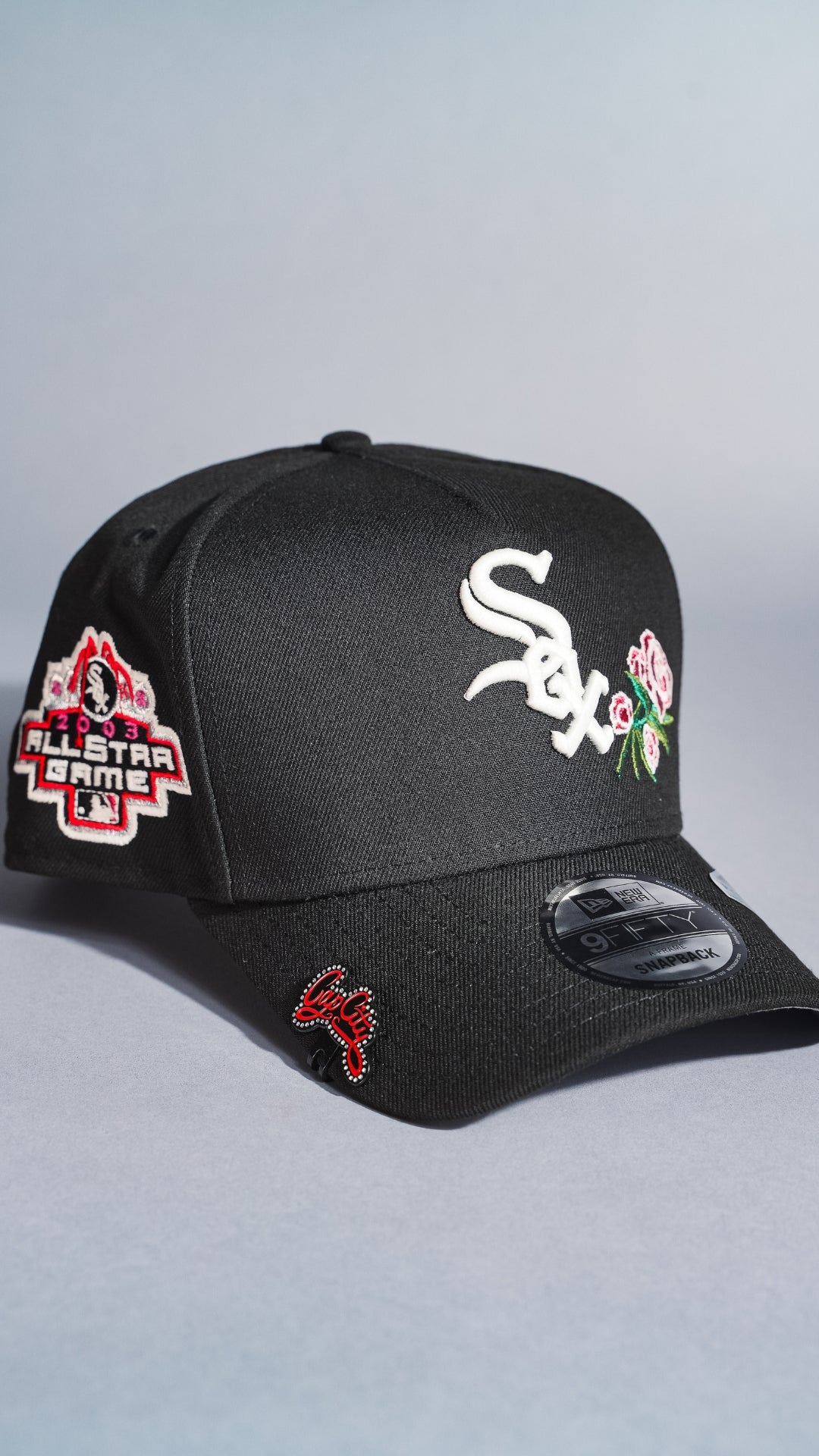 NEW ERA 9FIFTY A-FRAME BLACK CHICAGO WHITE SOX SNAPBACK W/ ROSES + 2003 ALL STAR GAME SIDE PATCH