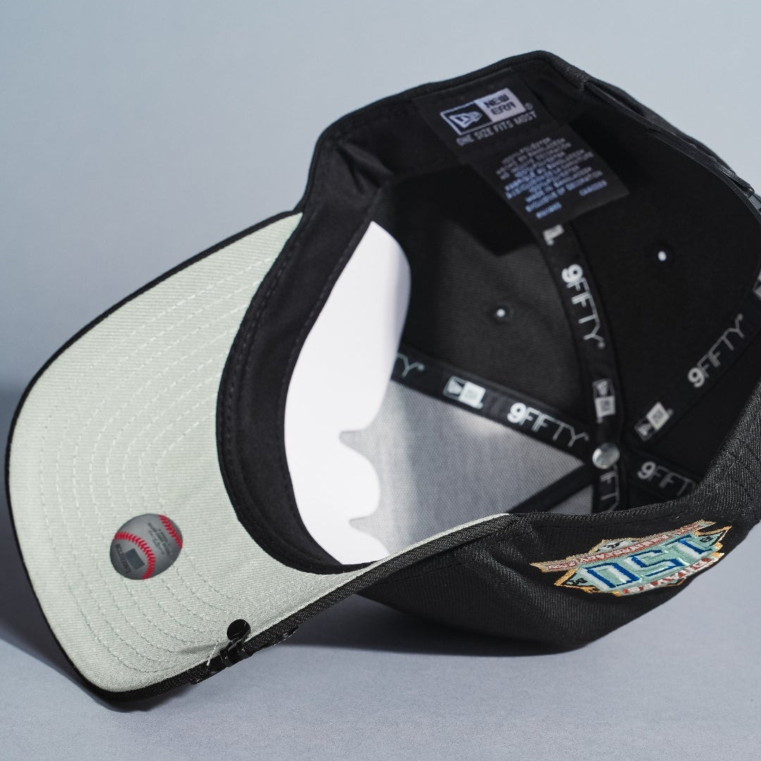 NEW ERA 9FIFTY A-FRAME BLACK ATLANTA BRAVES SNAPBACK W/ 150TH ANNIVERSARY SIDE PATCH