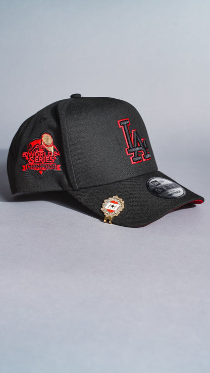 NEW ERA 9FIFTY A-FRAME BLACK LOS ANGELES DODGERS SNAPBACK W/ OUTLINE + WORLD SERIES CHAMPIONS SIDE PATCH
