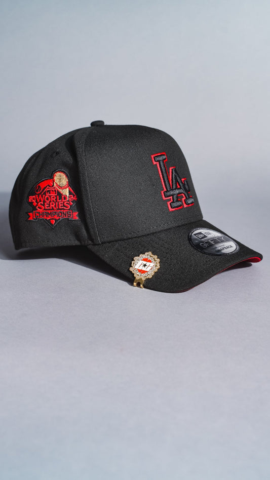 NEW ERA 9FIFTY A-FRAME BLACK LOS ANGELES DODGERS SNAPBACK W/ OUTLINE + WORLD SERIES CHAMPIONS SIDE PATCH