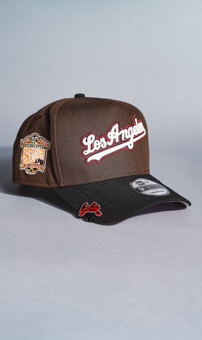 NEW ERA 9FIFTY A-FRAME BROWN/BLACK LOS ANGELES DODGERS SCRIPT SNAPBACK W/ 40TH ANNIVERSARY SIDE PATCH