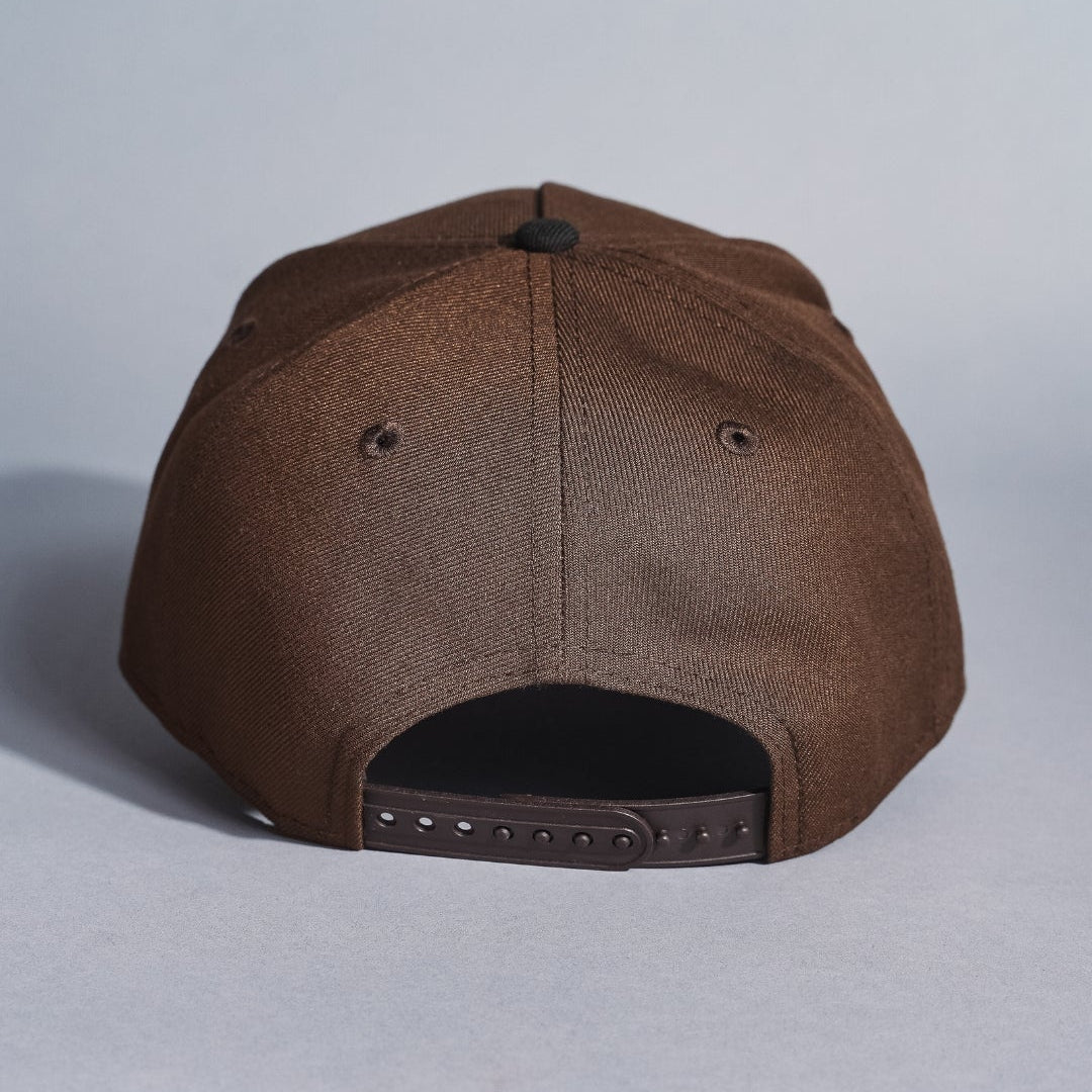 NEW ERA 9FIFTY A-FRAME BROWN/BLACK LOS ANGELES DODGERS SCRIPT SNAPBACK W/ 40TH ANNIVERSARY SIDE PATCH