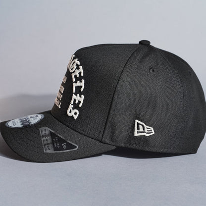 NEW ERA 9FIFTY A-FRAME BLACK LOS ANGELES DODGERS 1958 MLB SCRIPT SNAPBACK W/ FIRST WORLD SERIES SIDE PATCH