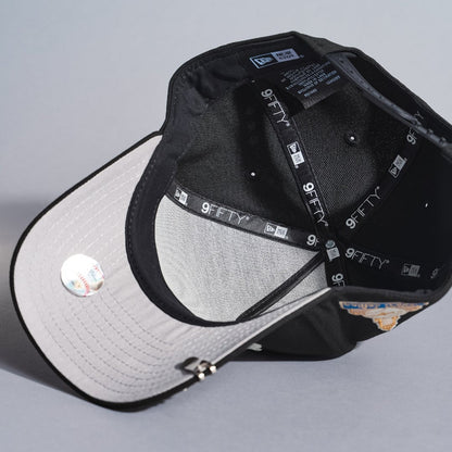 NEW ERA 9FIFTY A-FRAME BLACK LOS ANGELES DODGERS 1958 MLB SCRIPT SNAPBACK W/ FIRST WORLD SERIES SIDE PATCH