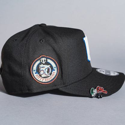 NEW ERA 9FIFTY A-FRAME BLACK MINNESOTA TWINS SNAPBACK W/ 50TH ANNIVERSARY SIDE PATCH