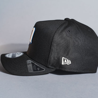 NEW ERA 9FIFTY A-FRAME BLACK MINNESOTA TWINS SNAPBACK W/ 50TH ANNIVERSARY SIDE PATCH