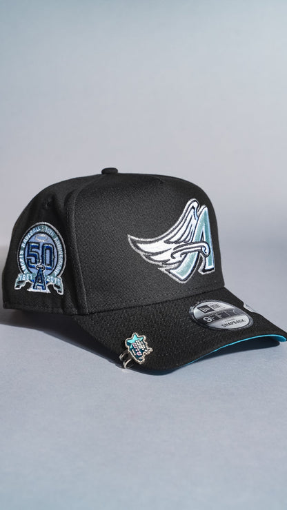 NEW ERA 9FIFTY A-FRAME BLACK ANAHEIM ANGELS SNAPBACK W/ 50TH ANNIVERSARY SIDE PATCH