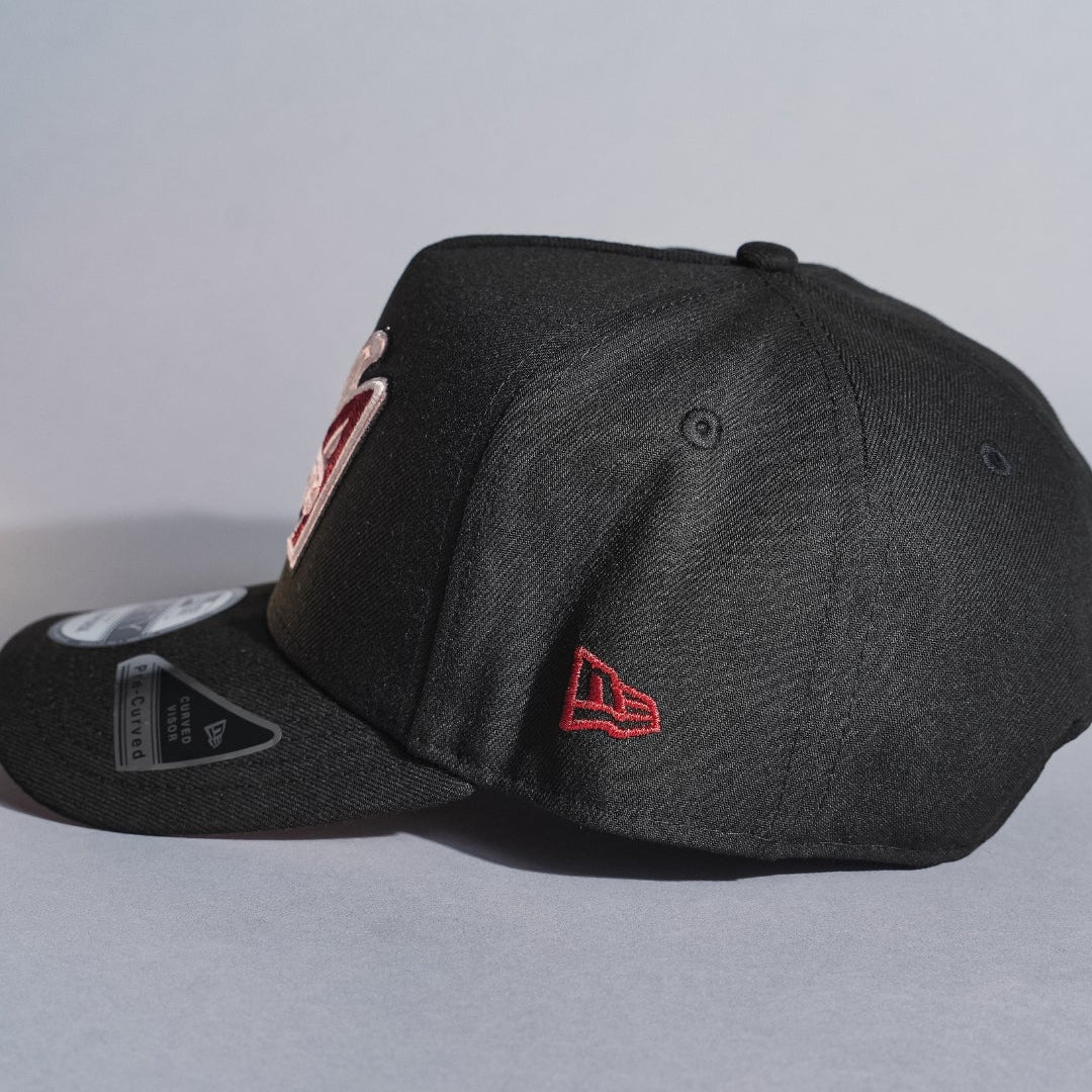 NEW ERA 9FIFTY A-FRAME BLACK ANAHEIM ANGELS SNAPBACK W/ 50TH ANNIVERSARY SIDE PATCH