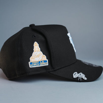 NEW ERA 9FIFTY A-FRAME BLACK UPSIDE DOWN LOS ANGELES DODGERS SNAPBACK W/ FIRST WORLD SERIES SIDE PATCH