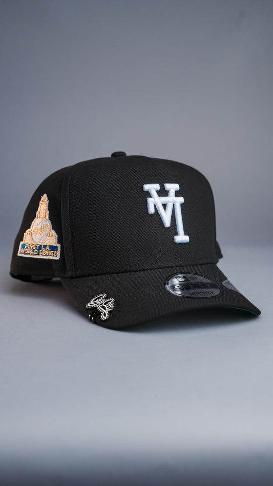 NEW ERA 9FIFTY A-FRAME BLACK UPSIDE DOWN LOS ANGELES DODGERS SNAPBACK W/ FIRST WORLD SERIES SIDE PATCH