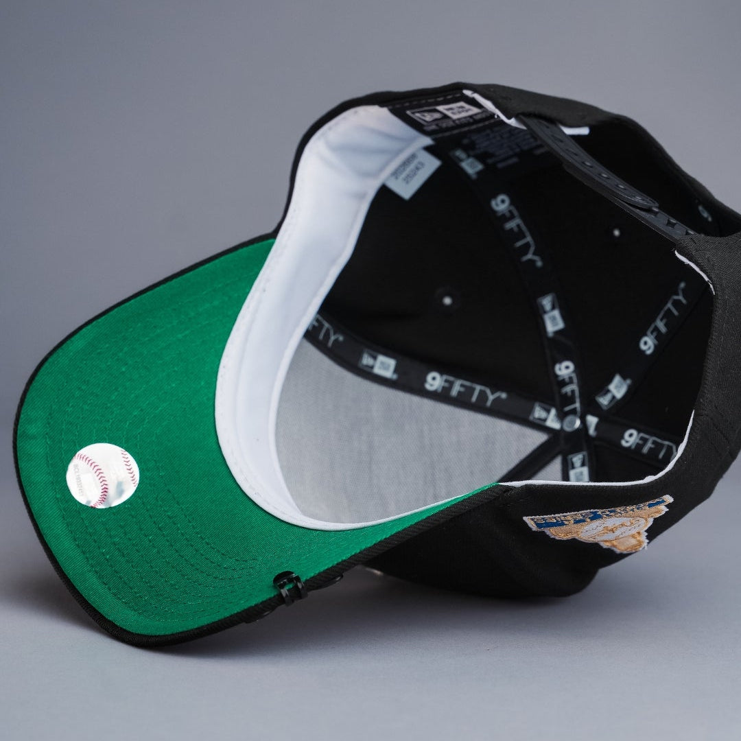 NEW ERA 9FIFTY A-FRAME BLACK UPSIDE DOWN LOS ANGELES DODGERS SNAPBACK W/ FIRST WORLD SERIES SIDE PATCH