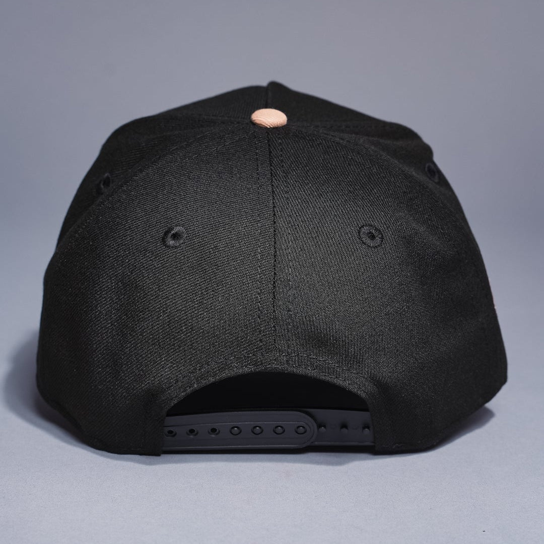 NEW ERA 9FIFTY A-FRAME BLACK/KHAKI LOS ANGELES DODGERS SNAPBACK W/ PINK HEART + 50TH ANNIVERSARY SIDE PATCH