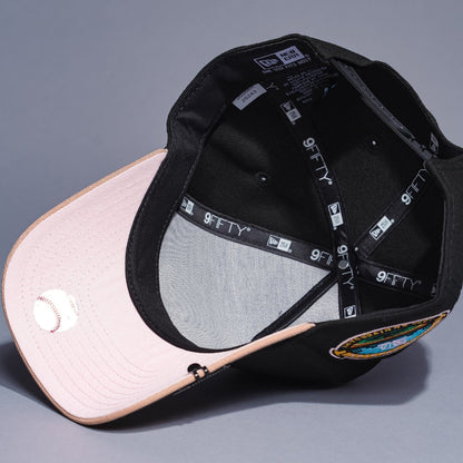 NEW ERA 9FIFTY A-FRAME BLACK/KHAKI LOS ANGELES DODGERS SNAPBACK W/ PINK HEART + 50TH ANNIVERSARY SIDE PATCH