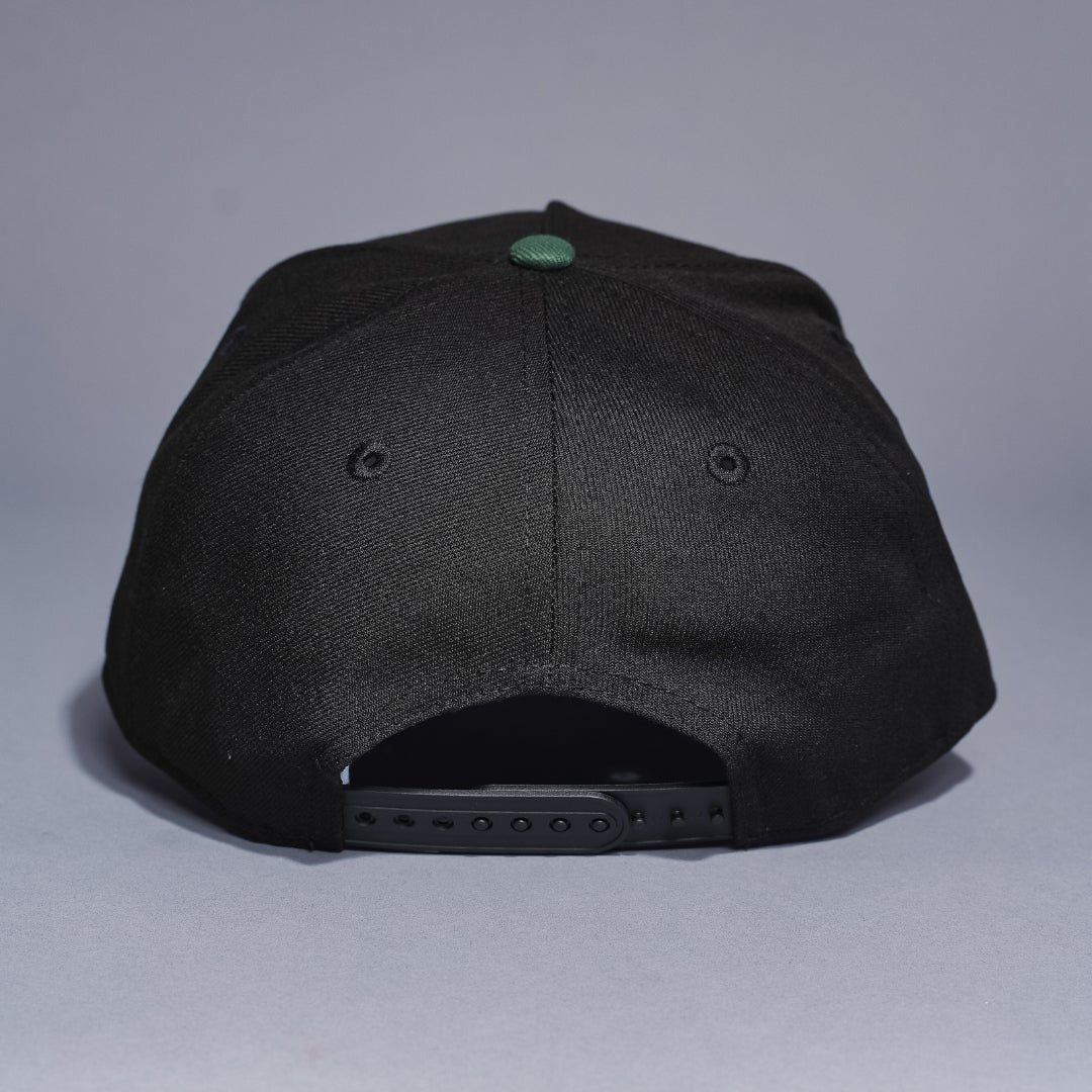 NEW ERA 9FIFTY A-FRAME BLACK/GREEN UPSIDE DOWN LOS ANGELES DODGERS SNAPBACK W/ 40TH ANNIVERSARY SIDE PATCH