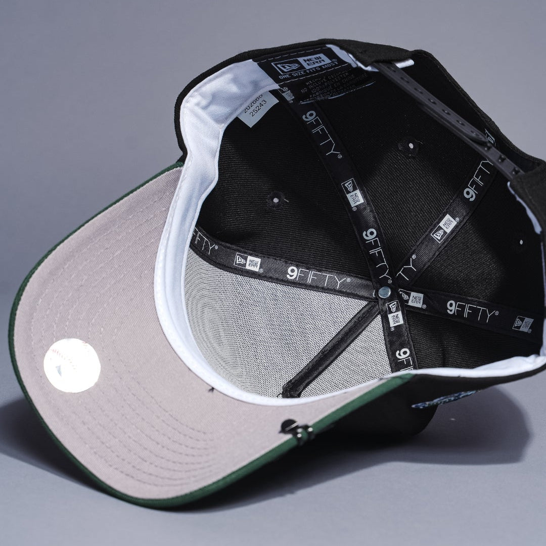 NEW ERA 9FIFTY A-FRAME BLACK/GREEN UPSIDE DOWN LOS ANGELES DODGERS SNAPBACK W/ 40TH ANNIVERSARY SIDE PATCH