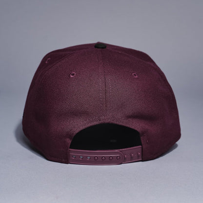 NEW ERA 9FIFTY A-FRAME BURGUNDY/BLACK TEXAS RANGERS SNAPBACK W/ 40TH ANNIVERSARY SIDE PATCH