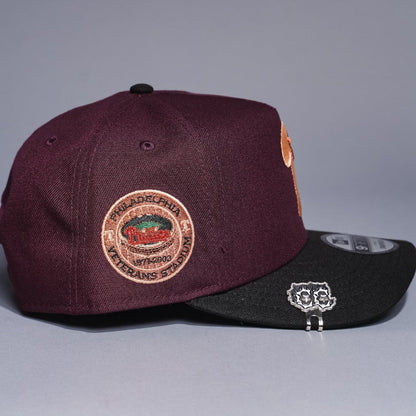 NEW ERA 9FIFTY A-FRAME BURGUNDY/BLACK PHILADELPHIA PHILLIES SNAPBACK W/ THREE RIVERS STADIUM SIDE PATCH