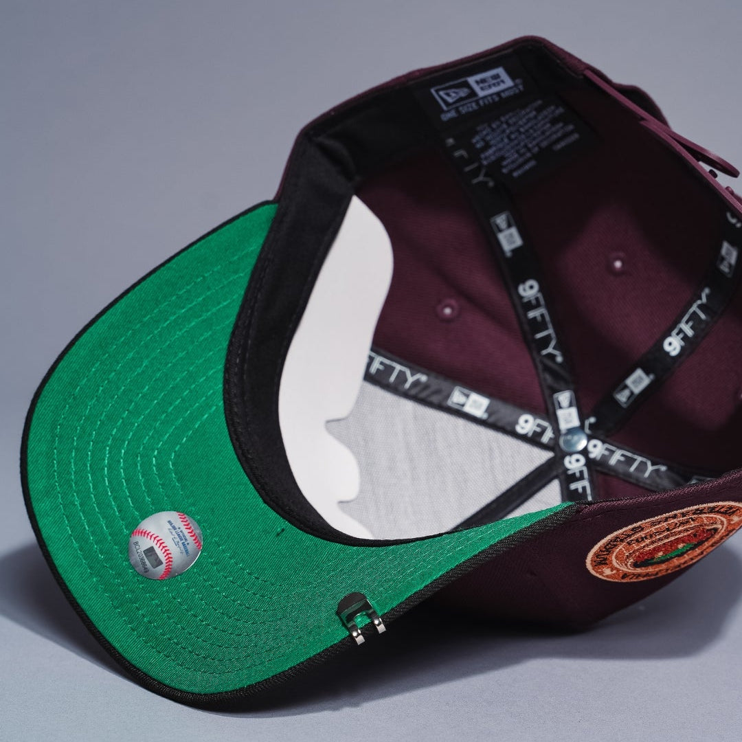 NEW ERA 9FIFTY A-FRAME BURGUNDY/BLACK PHILADELPHIA PHILLIES SNAPBACK W/ THREE RIVERS STADIUM SIDE PATCH