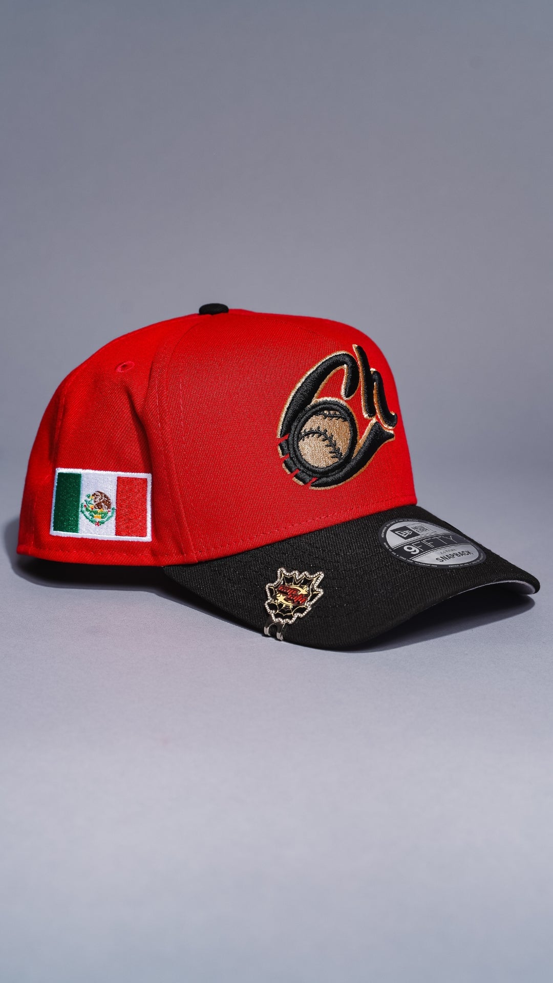 NEW ERA 9FIFTY A-FRAME DARK RED/BLACK CHARROS DE JALISCO SNAPBACK W/ MEXICO FLAG SIDE PATCH