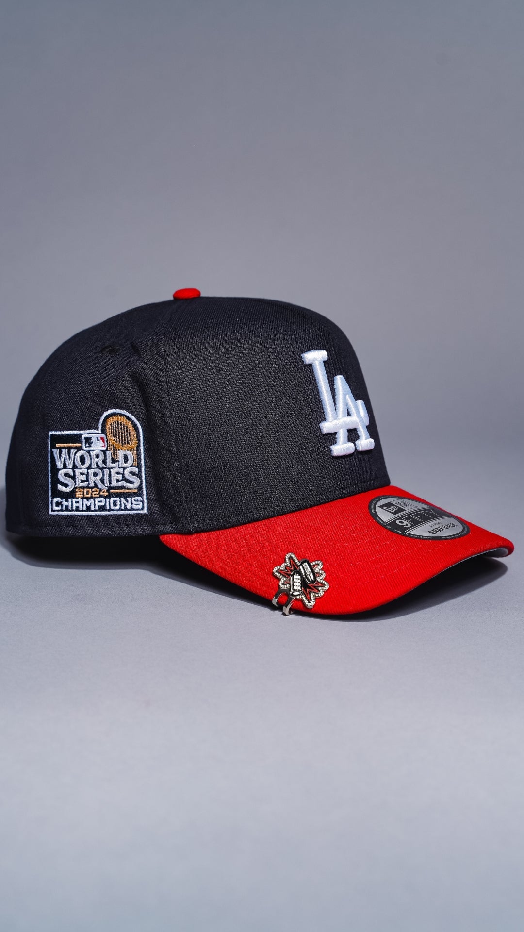 NEW ERA 9FIFTY A-FRAME DARK NAVY/RED LOS ANGELES DODGERS SNAPBACK W/ WORLD SERIES CHAMPIONS SIDE PATCH