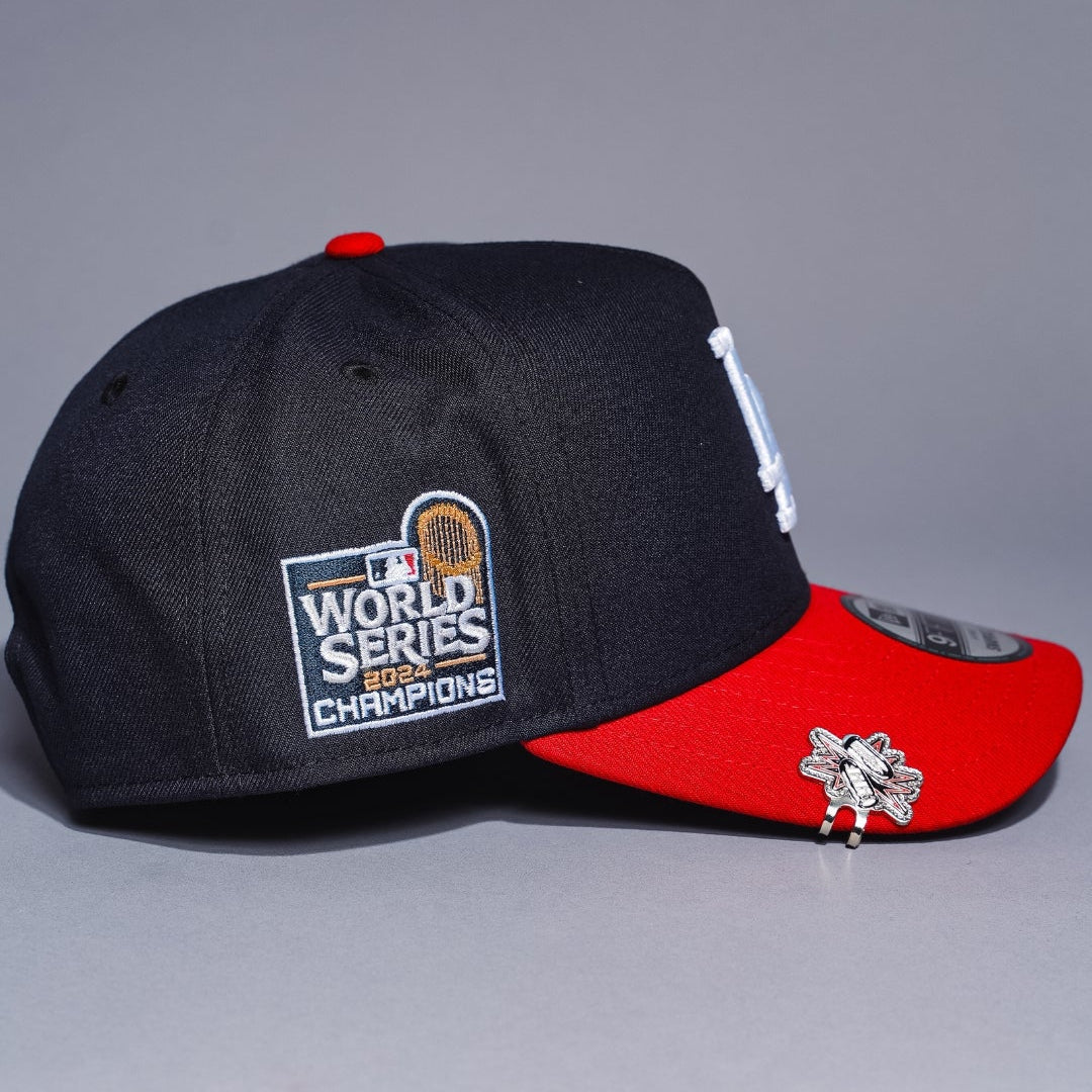 NEW ERA 9FIFTY A-FRAME DARK NAVY/RED LOS ANGELES DODGERS SNAPBACK W/ WORLD SERIES CHAMPIONS SIDE PATCH
