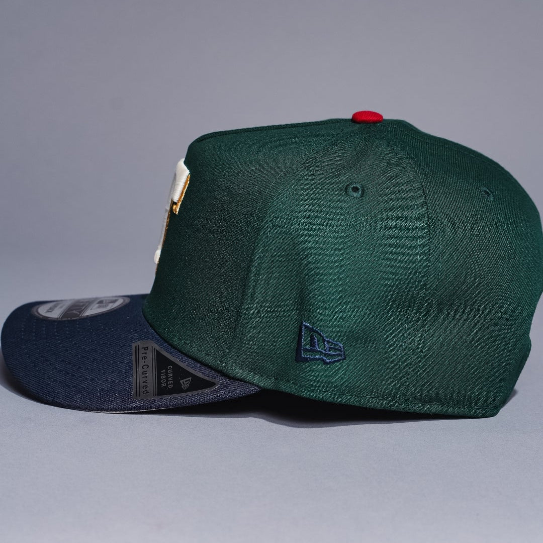 NEW ERA 9FIFTY A-FRAME FOREST GREEN/NAVY TEXAS RANGERS SNAPBACK W/ 2020 INAUGURAL SEASON SIDE PATCH
